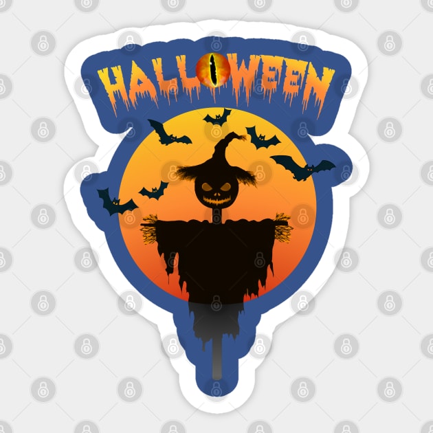 Halloween with Frightening Scarecrow and Flying Halloween Bats Sticker by CharJens